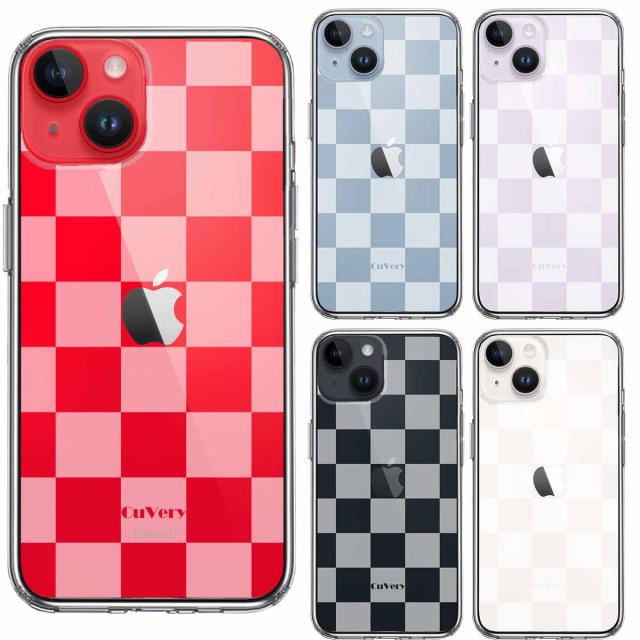 iPhone14 ケース クリア 半透明 チェック ホワイト スマホケース 側面ソフト 背面ハード ハイブリッド 送料無料-1
