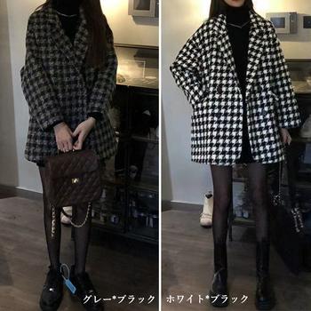 千鳥格子柄 ジャケット 中綿コート 秋冬 送料無料 即日発送-1