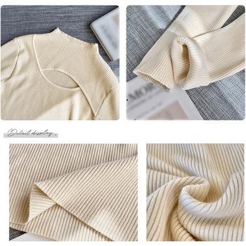 ニットトップス 胸開き プチハイネック 送料無料 即日発送-9