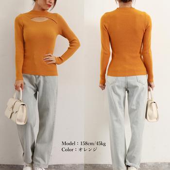 ニットトップス 胸開き プチハイネック 送料無料 即日発送-7