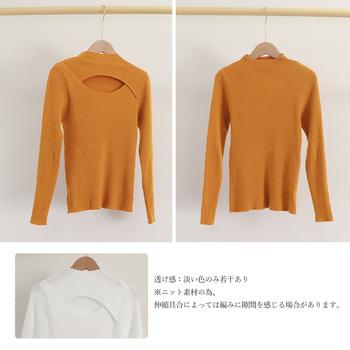 ニットトップス 胸開き プチハイネック 送料無料 即日発送-8