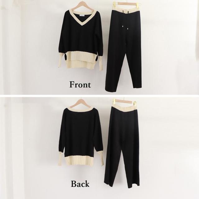 バイカラーニットセットアップ レディース 送料無料 即日発送-2