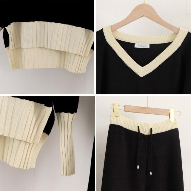 バイカラーニットセットアップ レディース 送料無料 即日発送-3