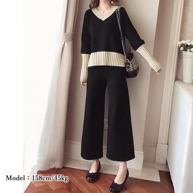 バイカラーニットセットアップ レディース 送料無料 即日発送-4