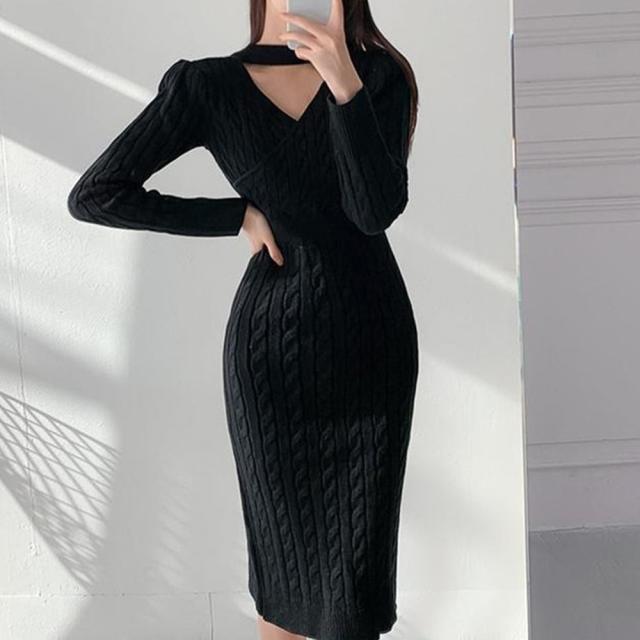 ワンピース 前後2wayニットワンピース 深スリット 送料無料 即日発送-6