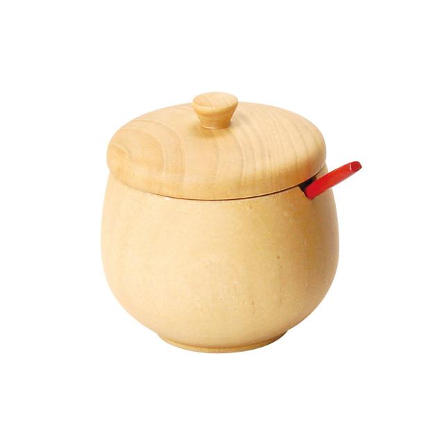 木製 蓋付丸型薬味入 スプーン付 ナチュラル ダークブラウン 送料無料-1