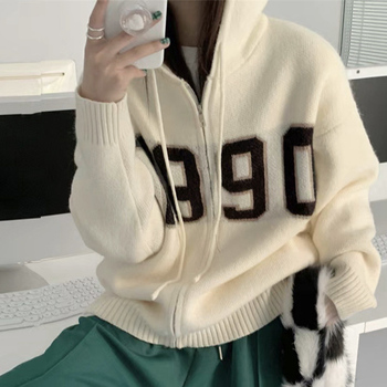 フード付き ニットカーディガン 秋冬服 送料無料 即日発送-0