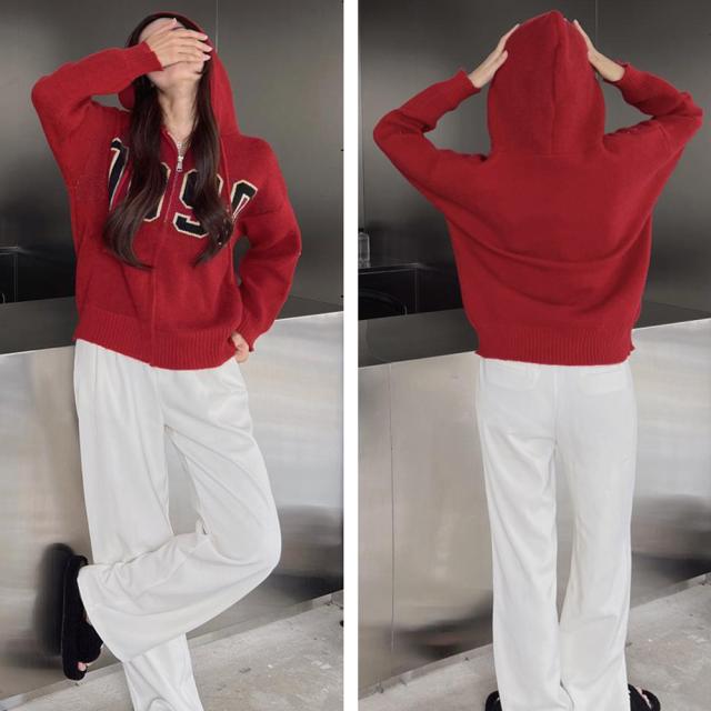 フード付き ニットカーディガン 秋冬服 送料無料 即日発送-9