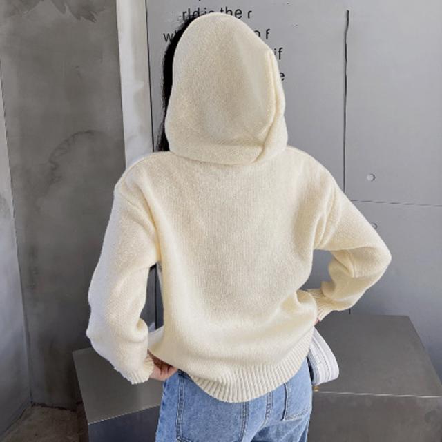 フード付き ニットカーディガン 秋冬服 送料無料 即日発送-6