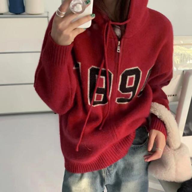 フード付き ニットカーディガン 秋冬服 送料無料 即日発送-7