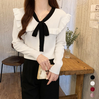 ボウタイニットトップス レディース 大人 送料無料 即日発送-0