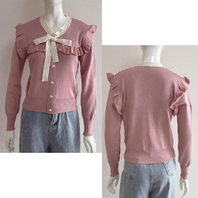 ボウタイニットトップス レディース 大人 送料無料 即日発送-9