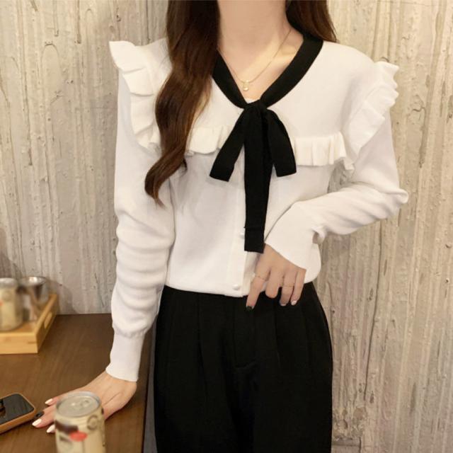 ボウタイニットトップス レディース 大人 送料無料 即日発送-5