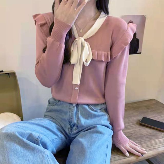 ボウタイニットトップス レディース 大人 送料無料 即日発送-8