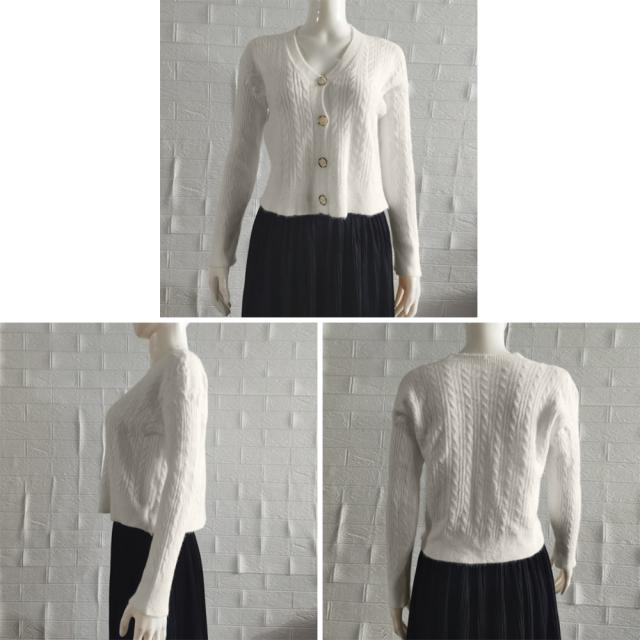 ケーブル編みニットカーディガン Vネック 送料無料 即日発送-3