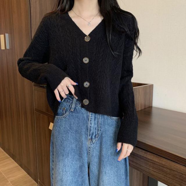 ケーブル編みニットカーディガン Vネック 送料無料 即日発送-6