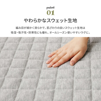 ラグ スウェットキルトラグ ネイビー 約190×240cm 洗濯機OK 滑りにくい加工 ココン 送料無料-2