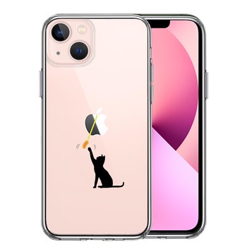 iPhone13 ケース クリアにゃんこ 猫じゃらし スマホケース 側面ソフト 背面ハード ハイブリッド 送料無料-0