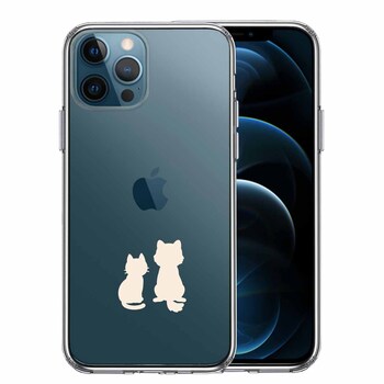 iPhone12Pro ケース クリア わんこ にゃんこ ほっこり お月見 白 スマホケース 側面ソフト 背面ハード ハイブリッド 送料無料-0