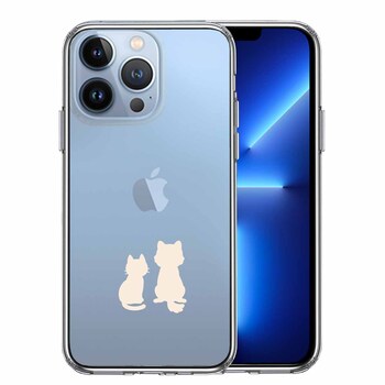 iPhone13Pro ケース クリアわんこ にゃんこ ほっこり お月見 白 スマホケース 側面ソフト 背面ハード ハイブリッド 送料無料-0