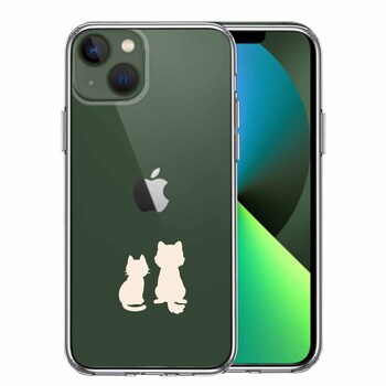 iPhone13 ケース クリアわんこ にゃんこ ほっこり お月見 ホワイト スマホケース 側面ソフト 背面ハード ハイブリッド 送料無料-0