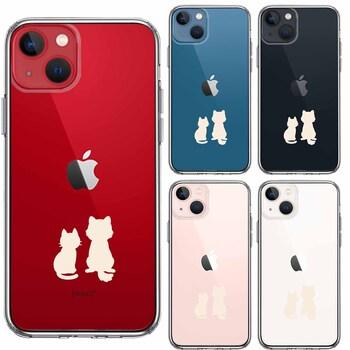 iPhone13mini ケース クリアわんこ にゃんこ ほっこり お月見 白 スマホケース 側面ソフト 背面ハード ハイブリッド 送料無料-1