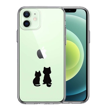 iPhone12mini ケース クリア わんこ にゃんこ ほっこり お月見 スマホケース 側面ソフト 背面ハード ハイブリッド 送料無料-0