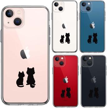 iPhone13mini ケース クリアわんこ にゃんこ ほっこり お月見 スマホケース 側面ソフト 背面ハード ハイブリッド 送料無料-1