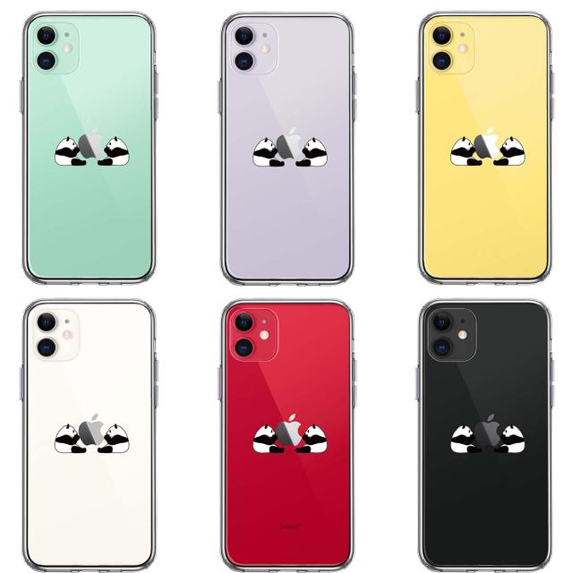 iPhone11 ケース クリア 双子 パンダ りんご モグモグ スマホケース 側面ソフト 背面ハード ハイブリッド 送料無料-1