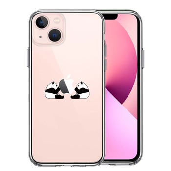 iPhone13 ケース クリア双子 パンダ りんご モグモグ スマホケース 側面ソフト 背面ハード ハイブリッド 送料無料-0