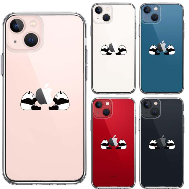 iPhone13 ケース クリア双子 パンダ りんご モグモグ スマホケース 側面ソフト 背面ハード ハイブリッド 送料無料-1