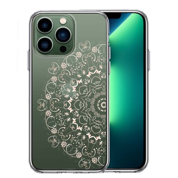 iPhone13Pro ケース クリア曼荼羅 花柄 スマホケース 側面ソフト 背面ハード ハイブリッド 送料無料-0
