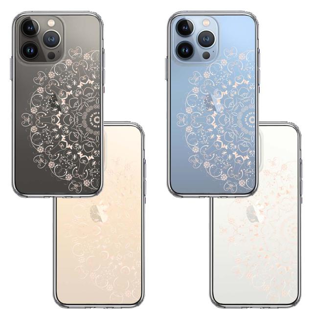 iPhone13Pro ケース クリア曼荼羅 花柄 スマホケース 側面ソフト 背面ハード ハイブリッド 送料無料-1