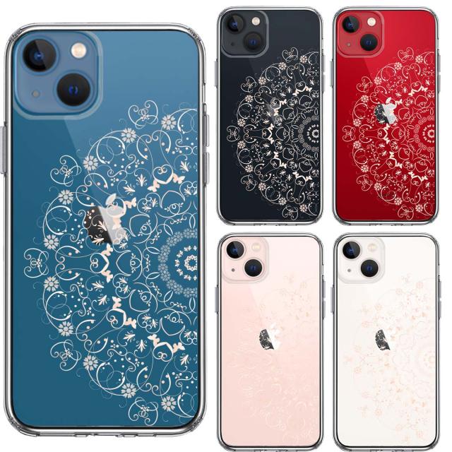 iPhone13 ケース クリア曼荼羅 花柄 スマホケース 側面ソフト 背面ハード ハイブリッド 送料無料-1