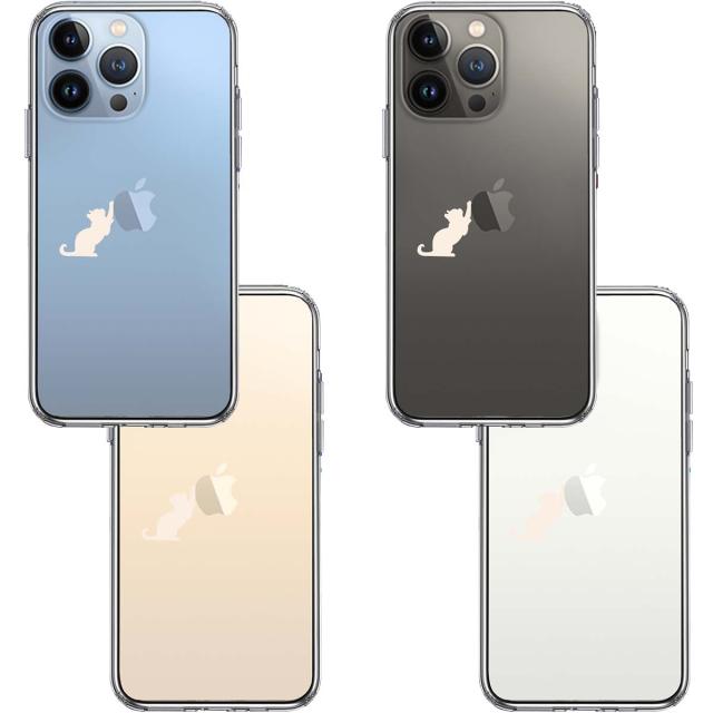iPhone13Pro ケース クリア猫 リンゴ キャッチ ホワイト スマホケース 側面ソフト 背面ハード ハイブリッド 送料無料-1