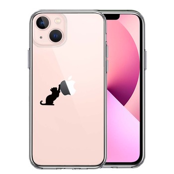 iPhone13mini ケース クリア猫 リンゴ キャッチ スマホケース 側面ソフト 背面ハード ハイブリッド 送料無料-0