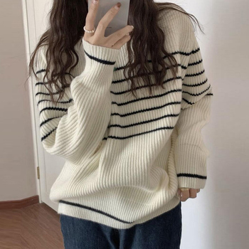 ボーダー柄ニットプルオーバー レディース 送料無料 即日発送-0