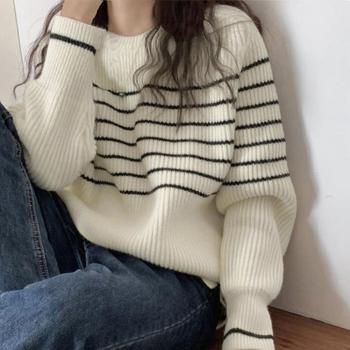 ボーダー柄ニットプルオーバー レディース 送料無料 即日発送-2