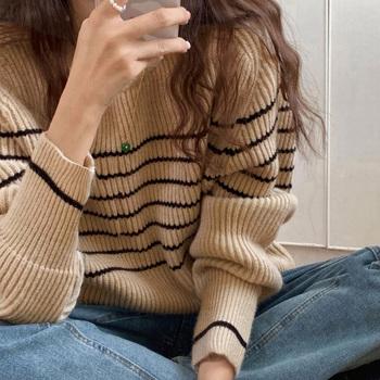 ボーダー柄ニットプルオーバー レディース 送料無料 即日発送-5