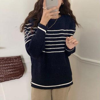ボーダー柄ニットプルオーバー レディース 送料無料 即日発送-6