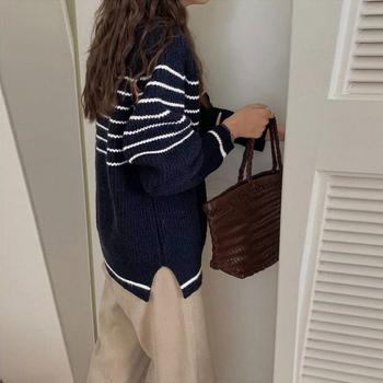 ボーダー柄ニットプルオーバー レディース 送料無料 即日発送-7