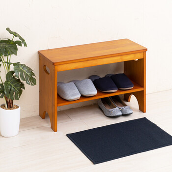 幅60cm 天然木玄関ベンチ 収納棚付 玄関 収納 エントランス 北欧風 チェア ベンチ 介護 木製 送料無料-1