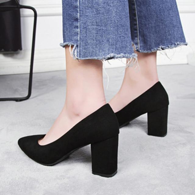 チャンキーヒール パンプス スウェード調 送料無料 即日発送-9