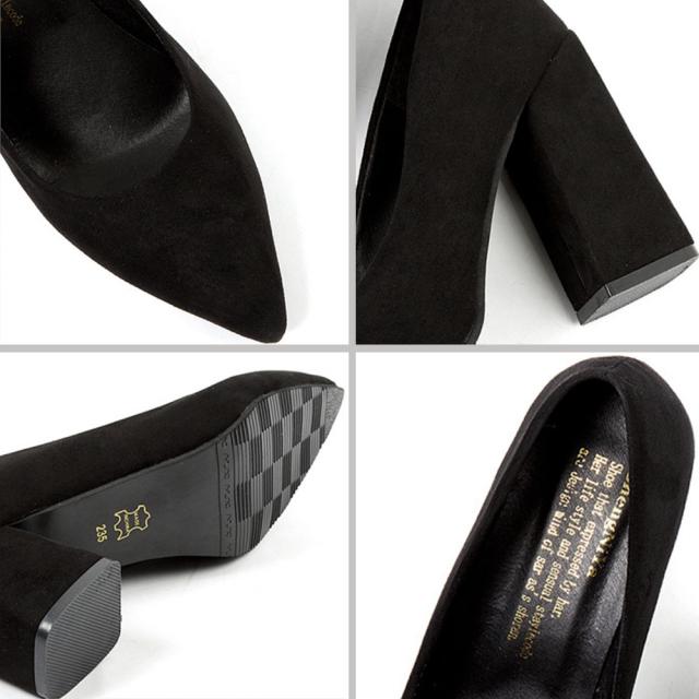 チャンキーヒール パンプス スウェード調 送料無料 即日発送-2