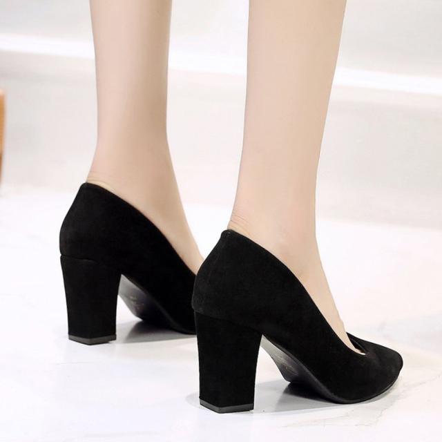 チャンキーヒール パンプス スウェード調 送料無料 即日発送-7