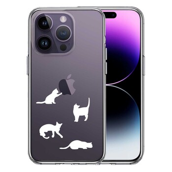 iPhone14Pro ケース クリア陽だまりのにゃんこ ねこ 猫 ホワイト スマホケース 側面ソフト 背面ハード ハイブリッド 送料無料-0