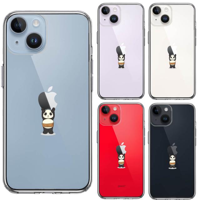 iPhone14Plus ケース クリアパンダ アップル 重量挙げ 腹巻 スマホケース 側面ソフト 背面ハード ハイブリッド 送料無料-1