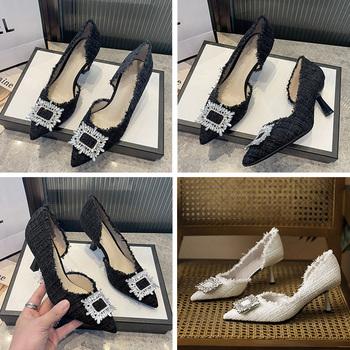 ツイードパンプス ポインテッドトゥ 華奢 送料無料 即日発送-3