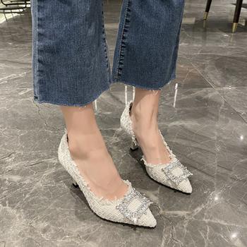 ツイードパンプス ポインテッドトゥ 華奢 送料無料 即日発送-7