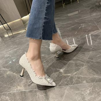 ツイードパンプス ポインテッドトゥ 華奢 送料無料 即日発送-8